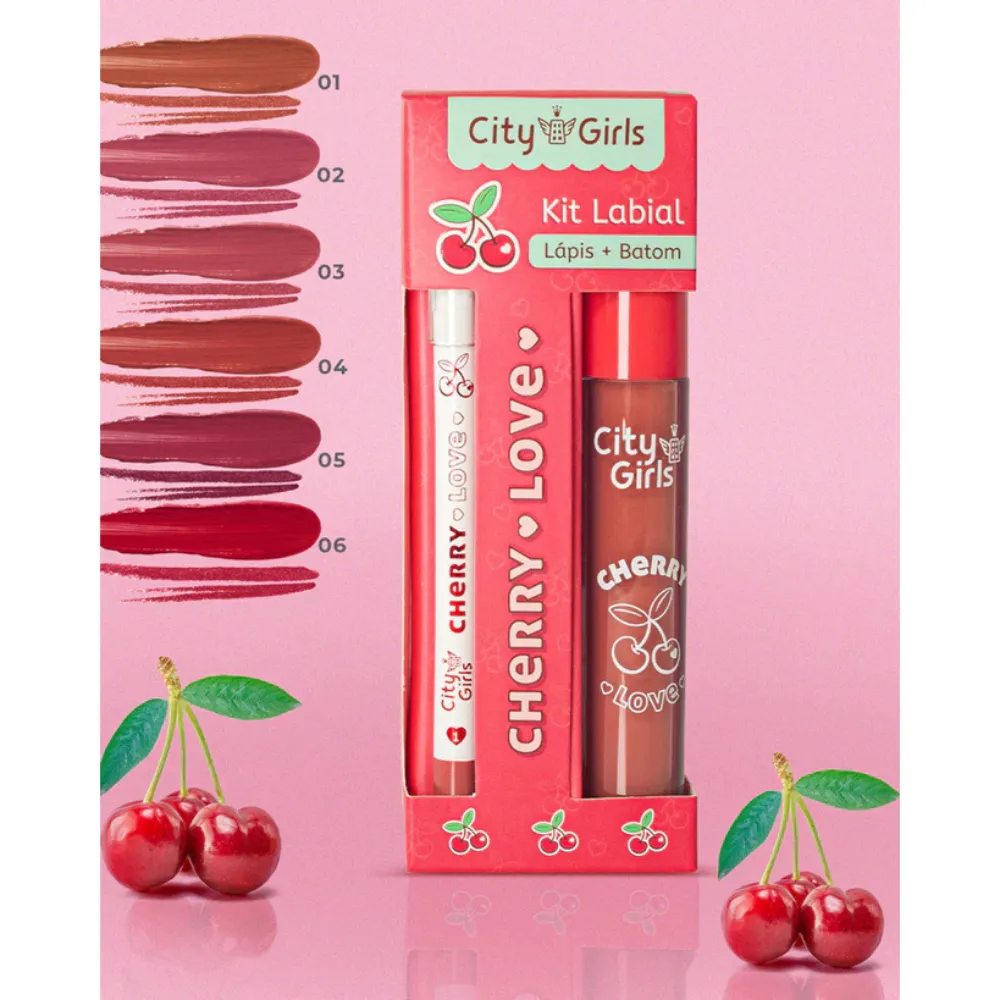 Kit Labial Lápis + Batom Cherry Love - City Girls
